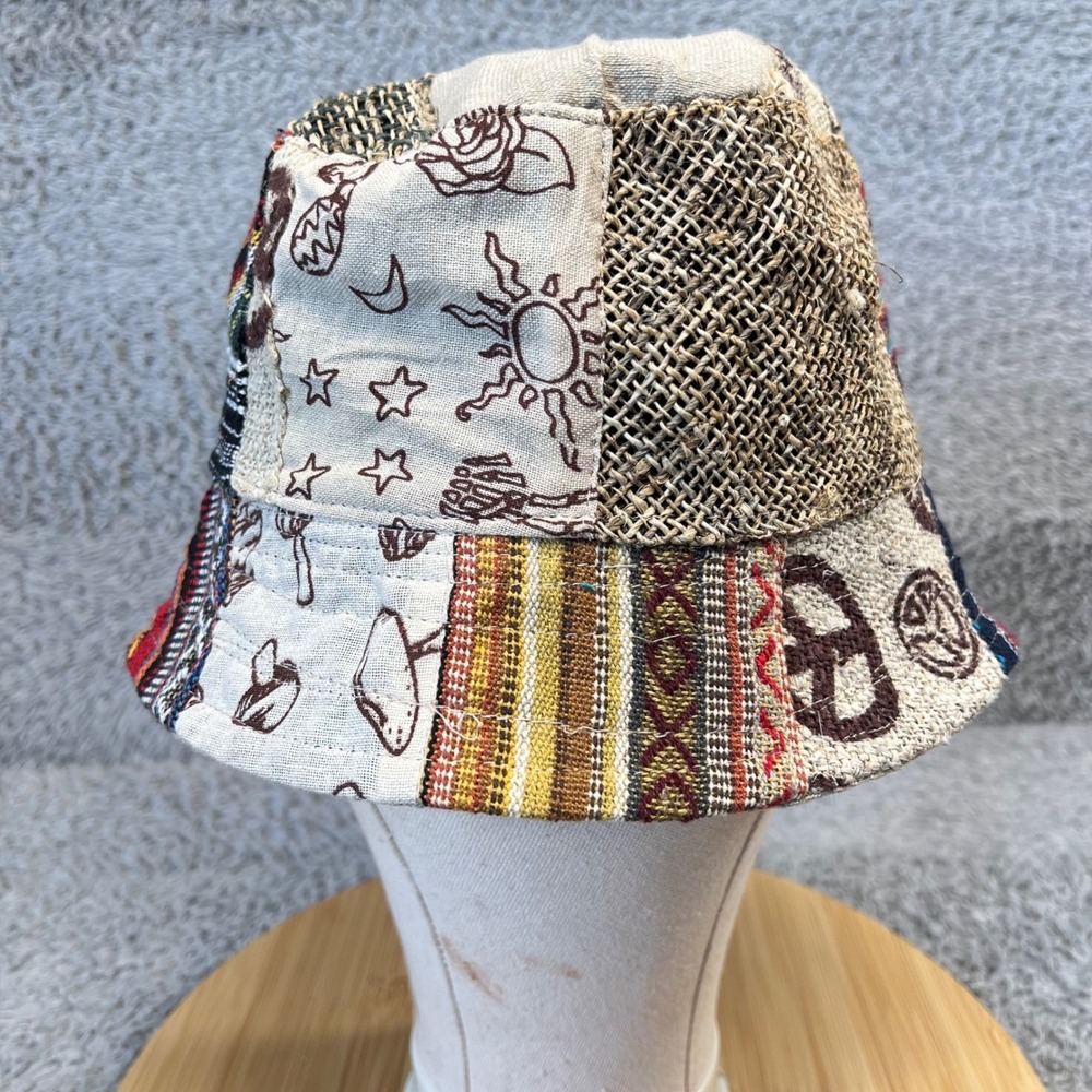 Kathmandu Imports Patchwork Bucket Hat Boho Hippie Celestial Mushroom Peace Sign - Picture 1 of 13